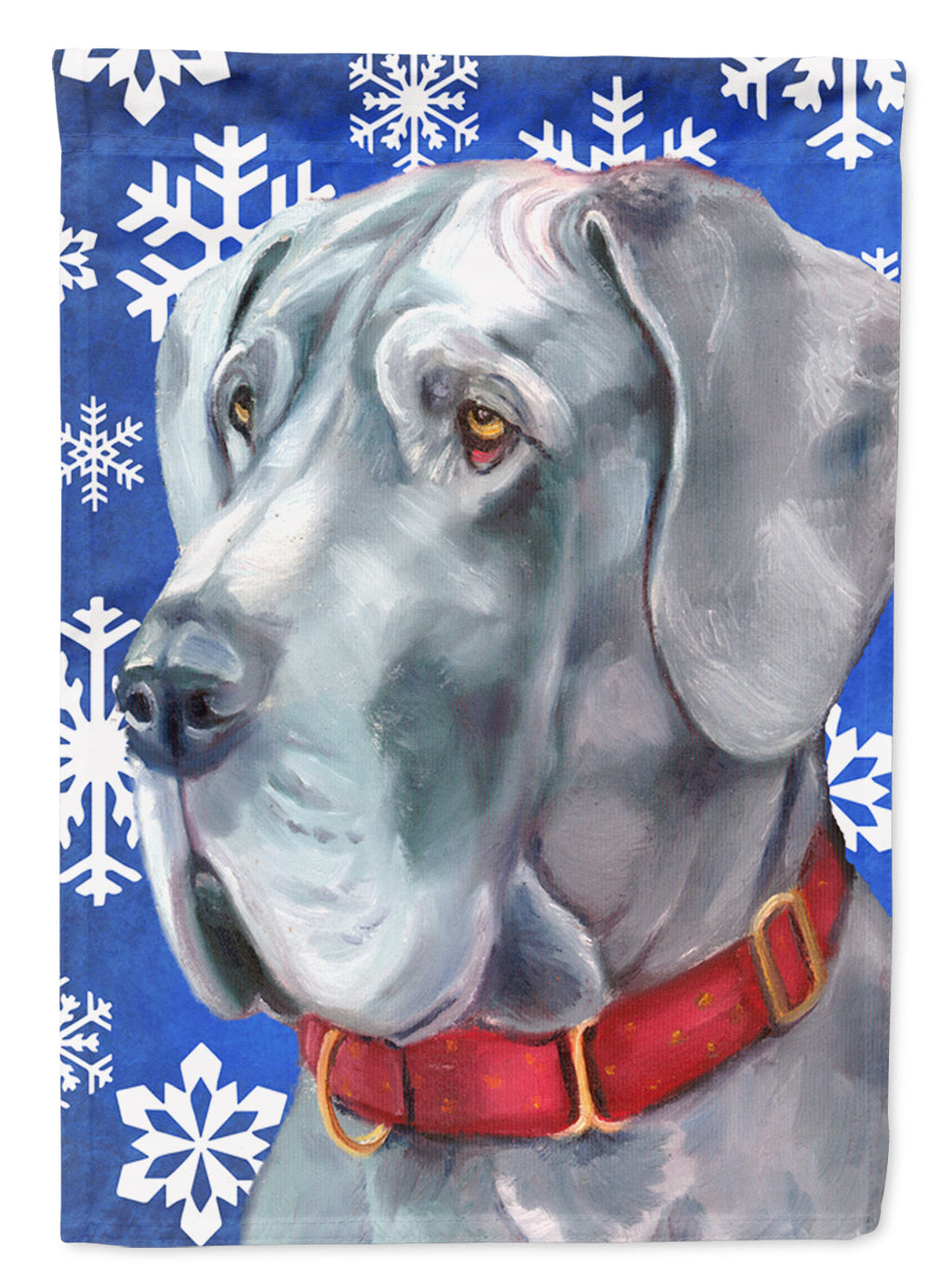 Great Dane Winter Snowflakes Holiday House Flag 28x40 Porch Sleeve Pole Decorative Outside Yard Banner Artwork Wall Hanging, Polyester