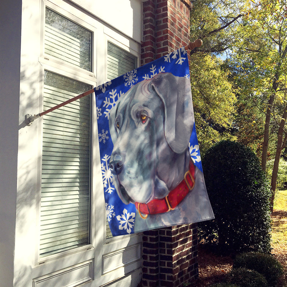 Great Dane Winter Snowflakes Holiday House Flag 28x40 Porch Sleeve Pole Decorative Outside Yard Banner Artwork Wall Hanging, Polyester