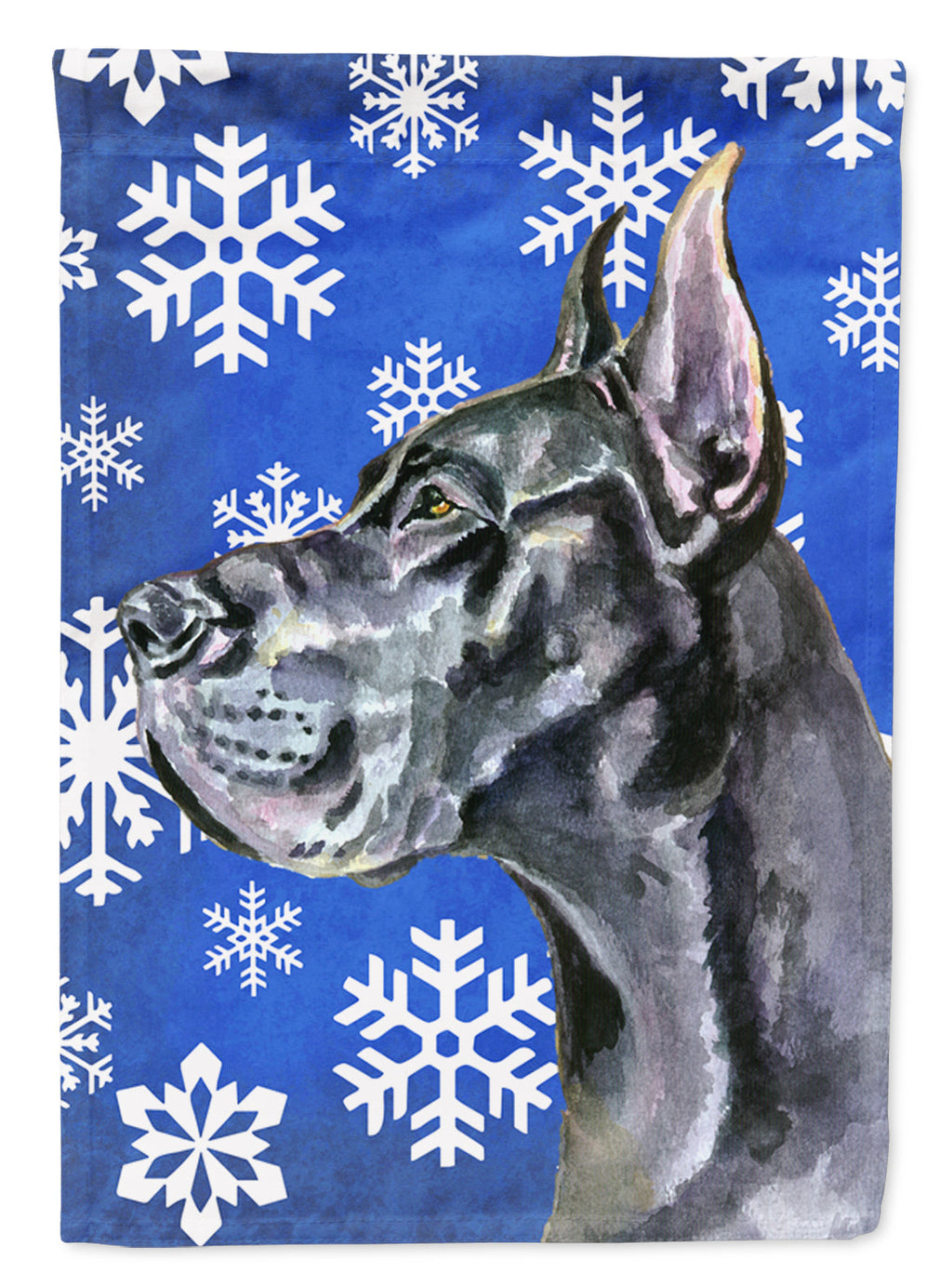 Black Great Dane Winter Snowflakes Holiday House Flag 28x40 Porch Sleeve Pole Decorative Outside Yard Banner Artwork Wall Hanging, Polyester
