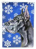 Black Great Dane Winter Snowflakes Holiday House Flag 28x40 Porch Sleeve Pole Decorative Outside Yard Banner Artwork Wall Hanging, Polyester
