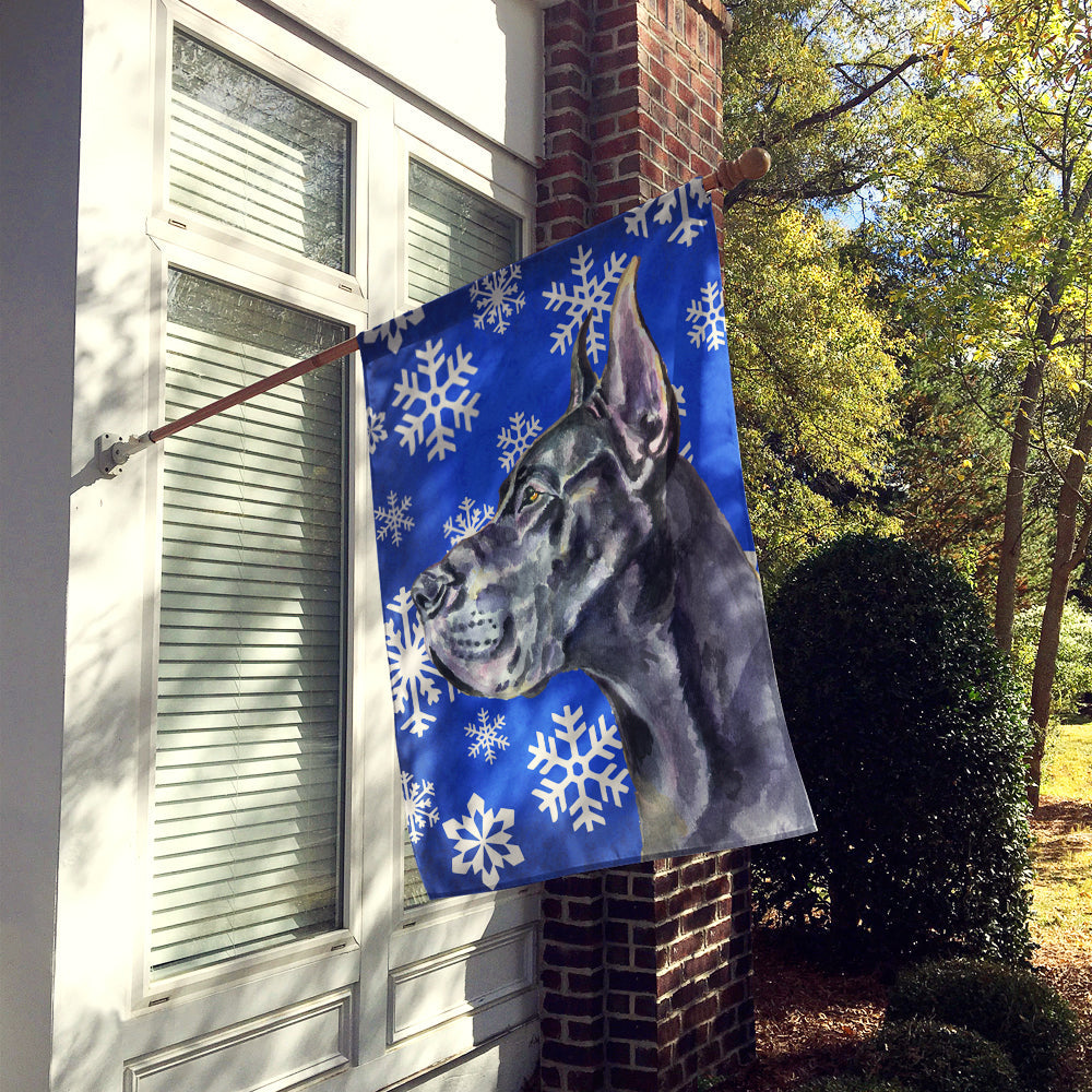 Black Great Dane Winter Snowflakes Holiday House Flag 28x40 Porch Sleeve Pole Decorative Outside Yard Banner Artwork Wall Hanging, Polyester