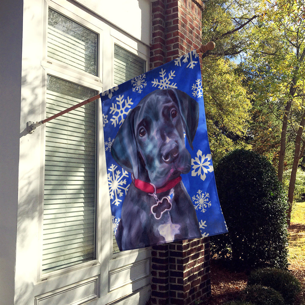 Black Great Dane Puppy Winter Snowflakes Holiday House Flag 28x40 Porch Sleeve Pole Decorative Outside Yard Banner Artwork Wall Hanging, Polyester