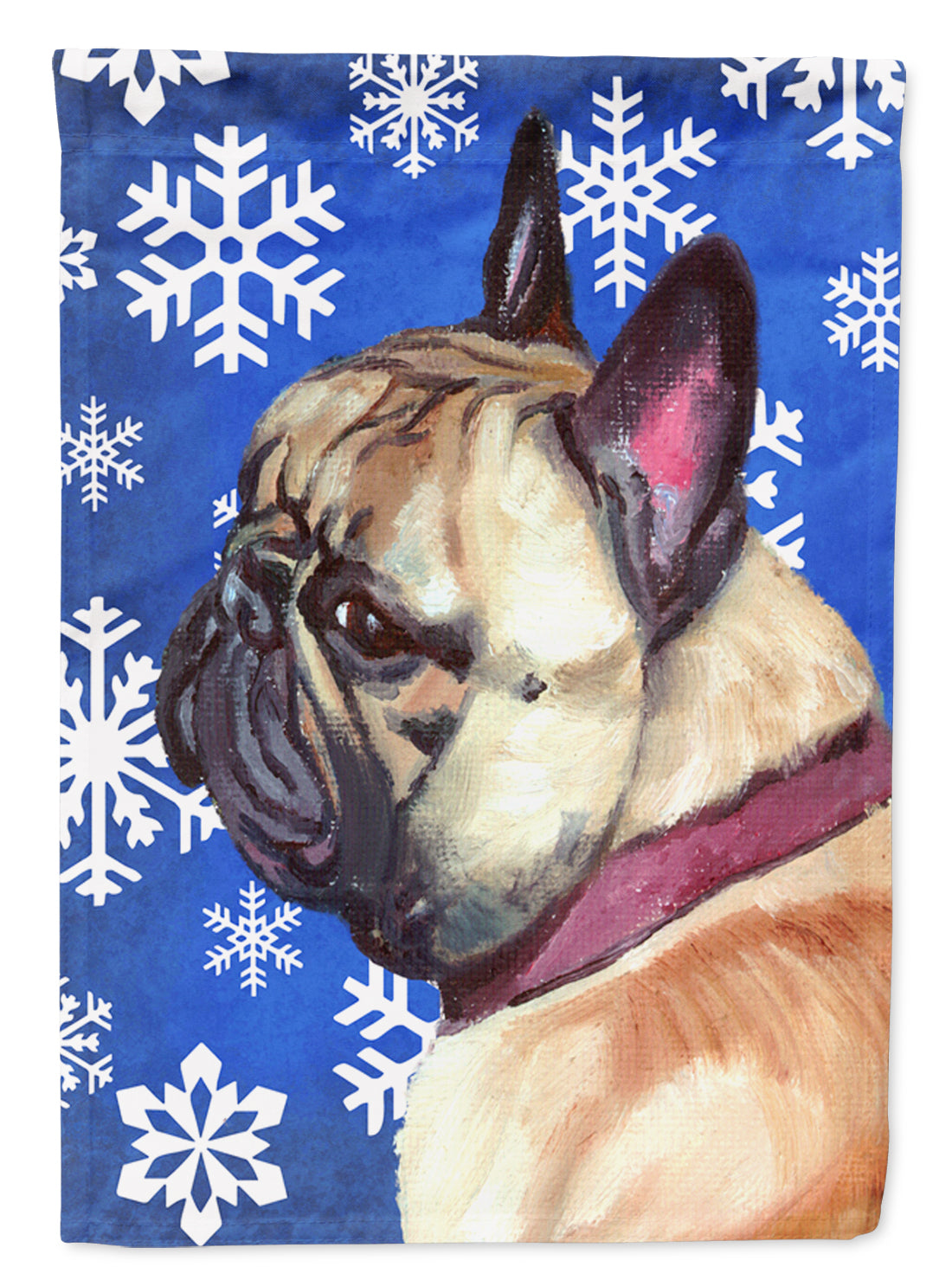 French Bulldog Frenchie Winter Snowflakes Holiday House Flag 28x40 Porch Sleeve Pole Decorative Outside Yard Banner Artwork Wall Hanging, Polyester