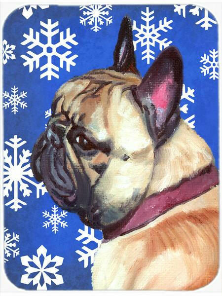 French Bulldog Frenchie Winter Snowflakes Holiday Cutting Board Tempered Glass Kitchen Cutting Surface, Heat Resistant Chopping, Non-Slip Feet, Food Prep & Serving