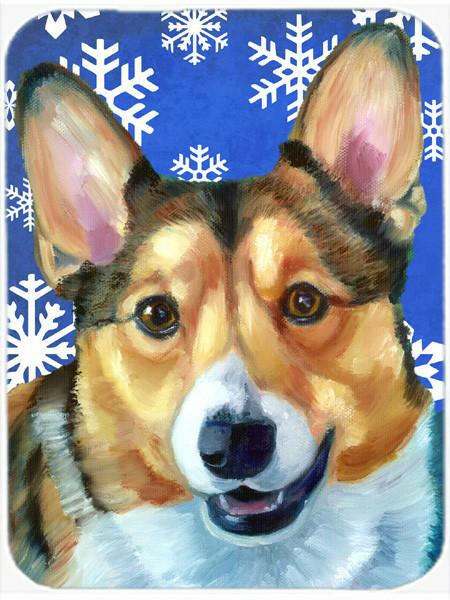 Corgi Winter Snowflakes Holiday Cutting Board Tempered Glass Kitchen Cutting Surface, Heat Resistant Chopping, Non-Slip Feet, Food Prep & Serving