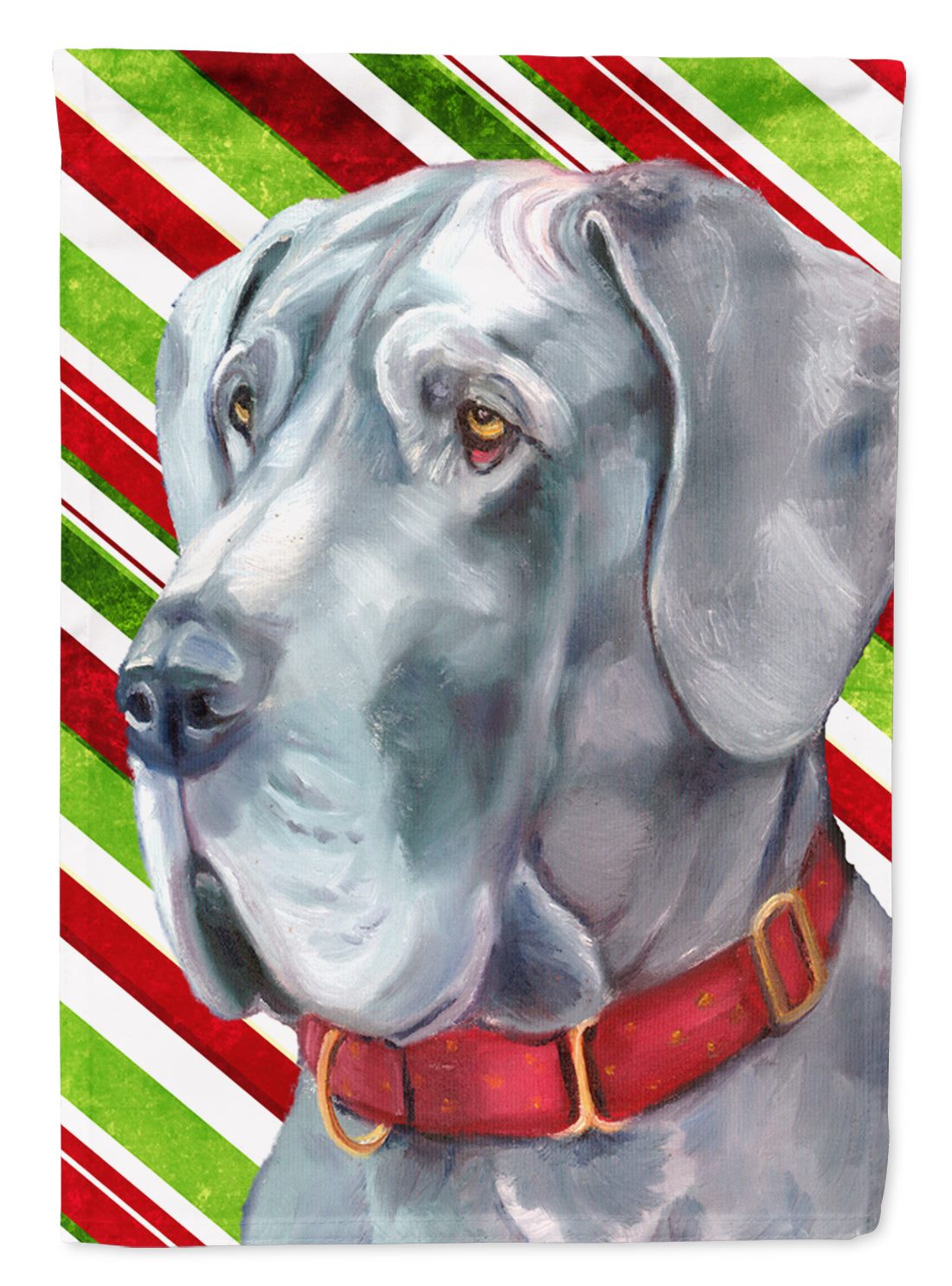 Great Dane Candy Cane Holiday Christmas House Flag 28x40 Porch Sleeve Pole Decorative Outside Yard Banner Artwork Wall Hanging, Polyester