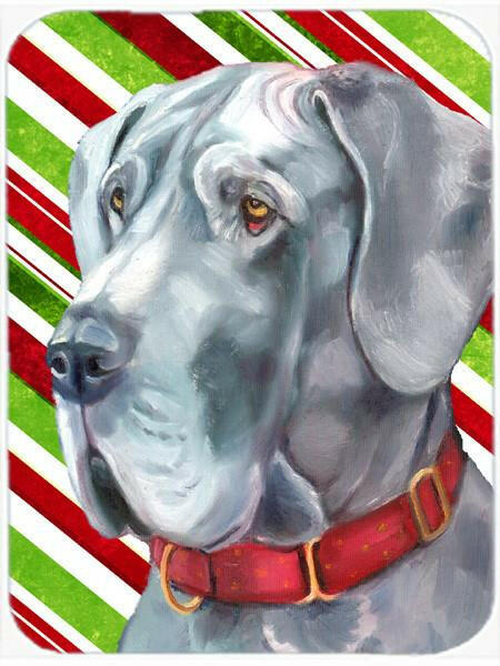 Great Dane Candy Cane Holiday Christmas Cutting Board Tempered Glass Kitchen Cutting Surface, Heat Resistant Chopping, Non-Slip Feet, Food Prep & Serving