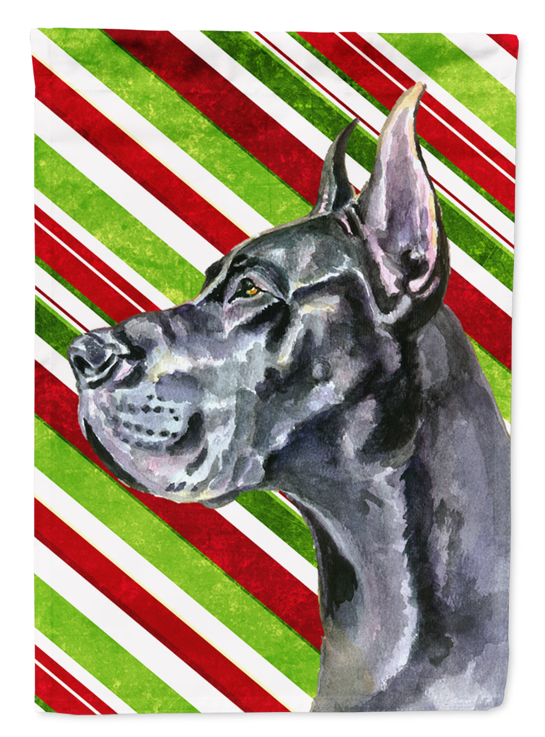 Black Great Dane Candy Cane Holiday Christmas House Flag 28x40 Porch Sleeve Pole Decorative Outside Yard Banner Artwork Wall Hanging, Polyester