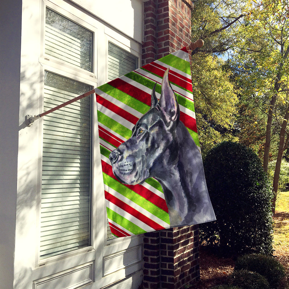 Black Great Dane Candy Cane Holiday Christmas House Flag 28x40 Porch Sleeve Pole Decorative Outside Yard Banner Artwork Wall Hanging, Polyester
