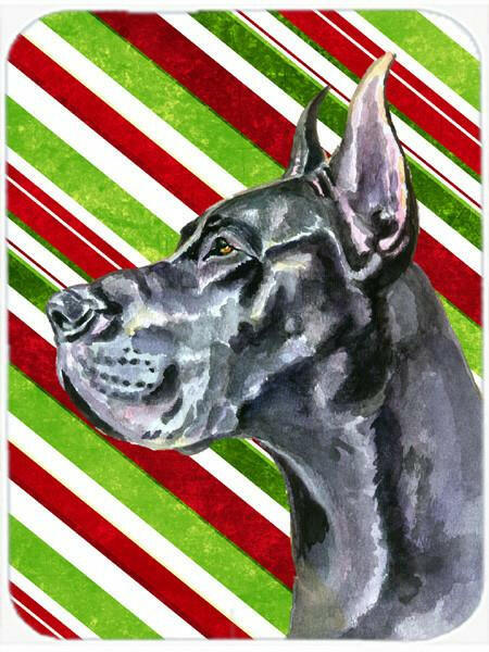 Black Great Dane Candy Cane Holiday Christmas Cutting Board Tempered Glass Kitchen Cutting Surface, Heat Resistant Chopping, Non-Slip Feet, Food Prep & Serving
