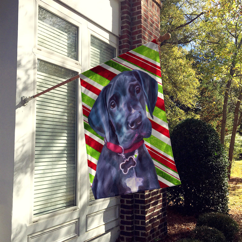 Black Great Dane Puppy Candy Cane Holiday Christmas House Flag 28x40 Porch Sleeve Pole Decorative Outside Yard Banner Artwork Wall Hanging, Polyester