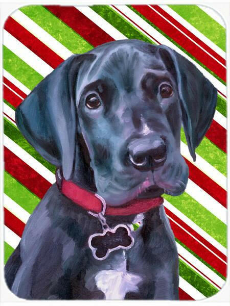 Black Great Dane Puppy Candy Cane Holiday Christmas Cutting Board Tempered Glass Kitchen Cutting Surface, Heat Resistant Chopping, Non-Slip Feet, Food Prep & Serving