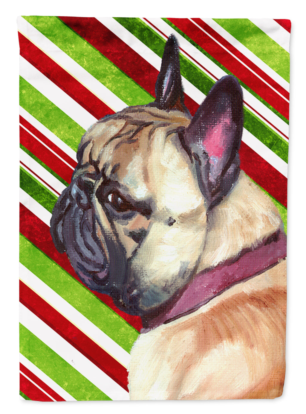 French Bulldog Frenchie Candy Cane Holiday Christmas House Flag 28x40 Porch Sleeve Pole Decorative Outside Yard Banner Artwork Wall Hanging, Polyester