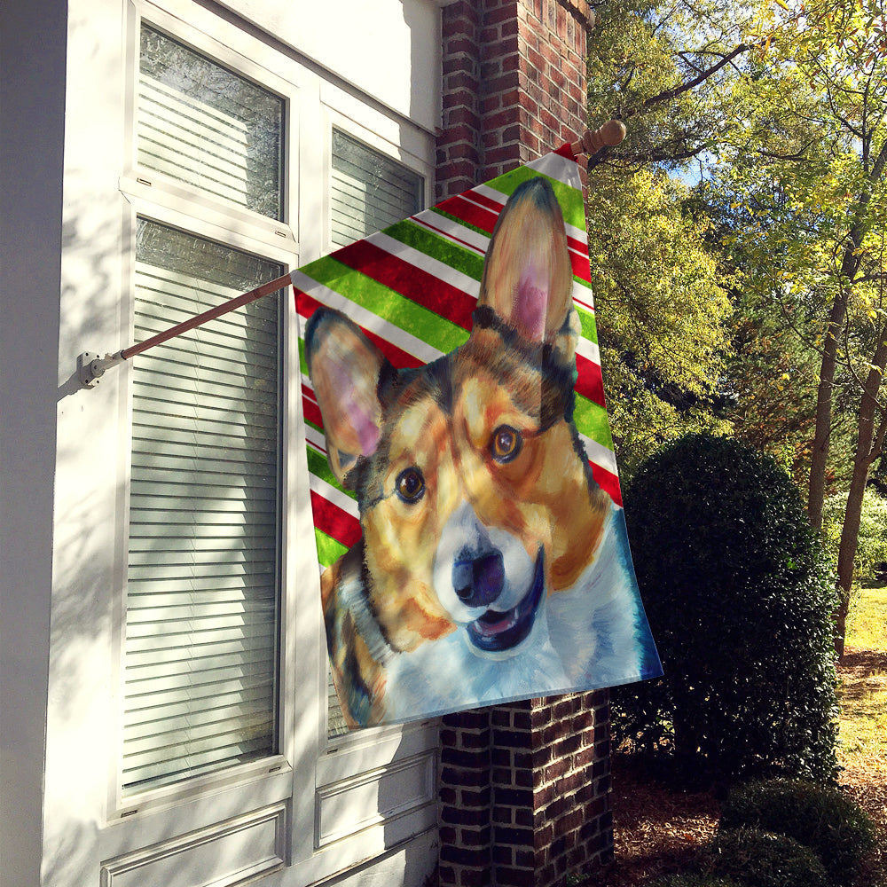 Corgi Candy Cane Holiday Christmas House Flag 28x40 Porch Sleeve Pole Decorative Outside Yard Banner Artwork Wall Hanging, Polyester