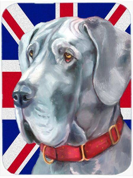Great Dane with English Union Jack British Flag Cutting Board Tempered Glass Kitchen Cutting Surface, Heat Resistant Chopping, Non-Slip Feet, Food Prep & Serving