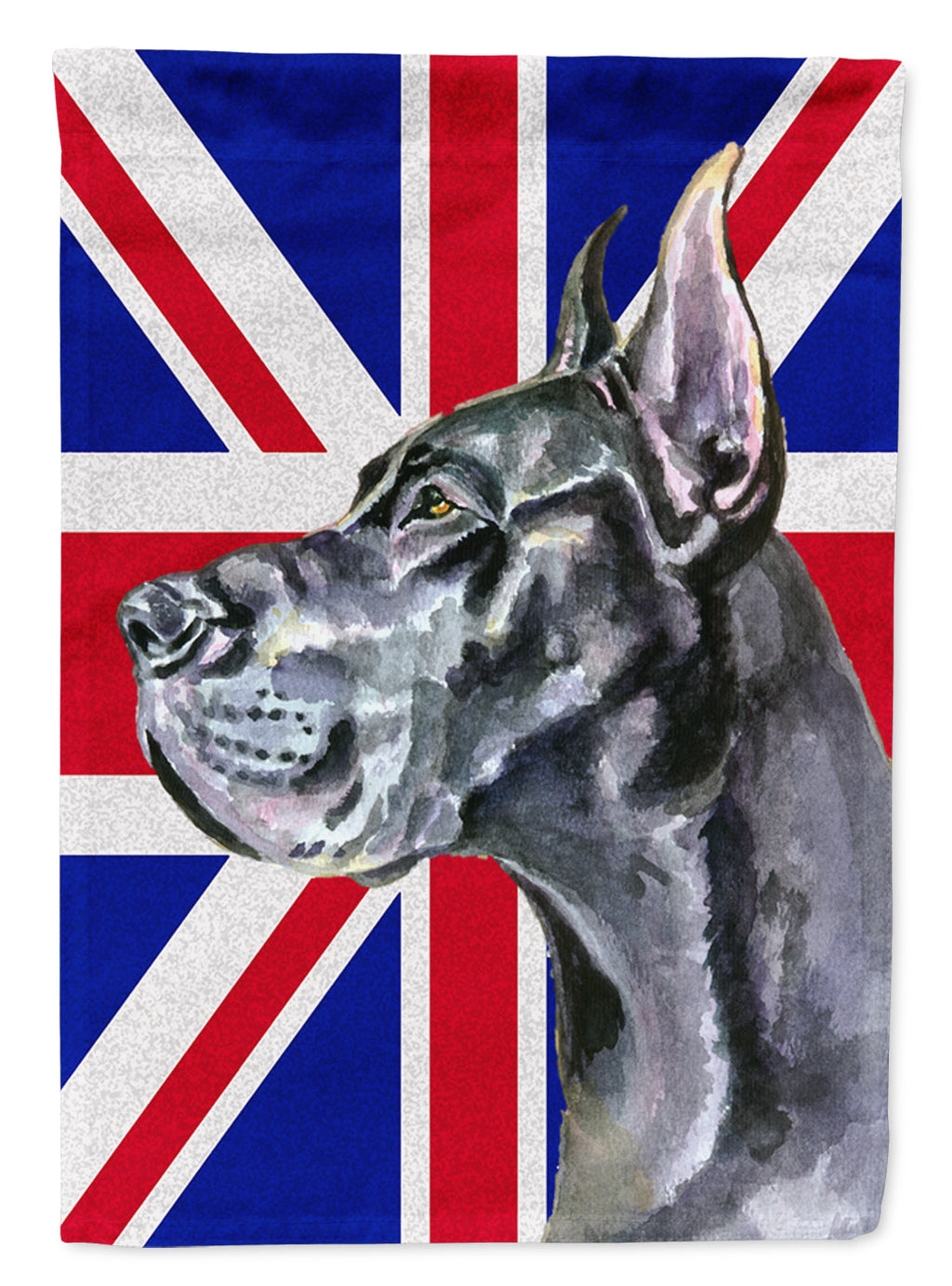 Black Great Dane with English Union Jack British Flag House Flag 28x40 Porch Sleeve Pole Decorative Outside Yard Banner Artwork Wall Hanging, Polyester