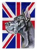 Black Great Dane with English Union Jack British Flag House Flag 28x40 Porch Sleeve Pole Decorative Outside Yard Banner Artwork Wall Hanging, Polyester