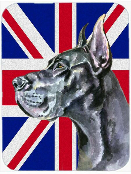 Black Great Dane with English Union Jack British Flag Cutting Board Tempered Glass Kitchen Cutting Surface, Heat Resistant Chopping, Non-Slip Feet, Food Prep & Serving