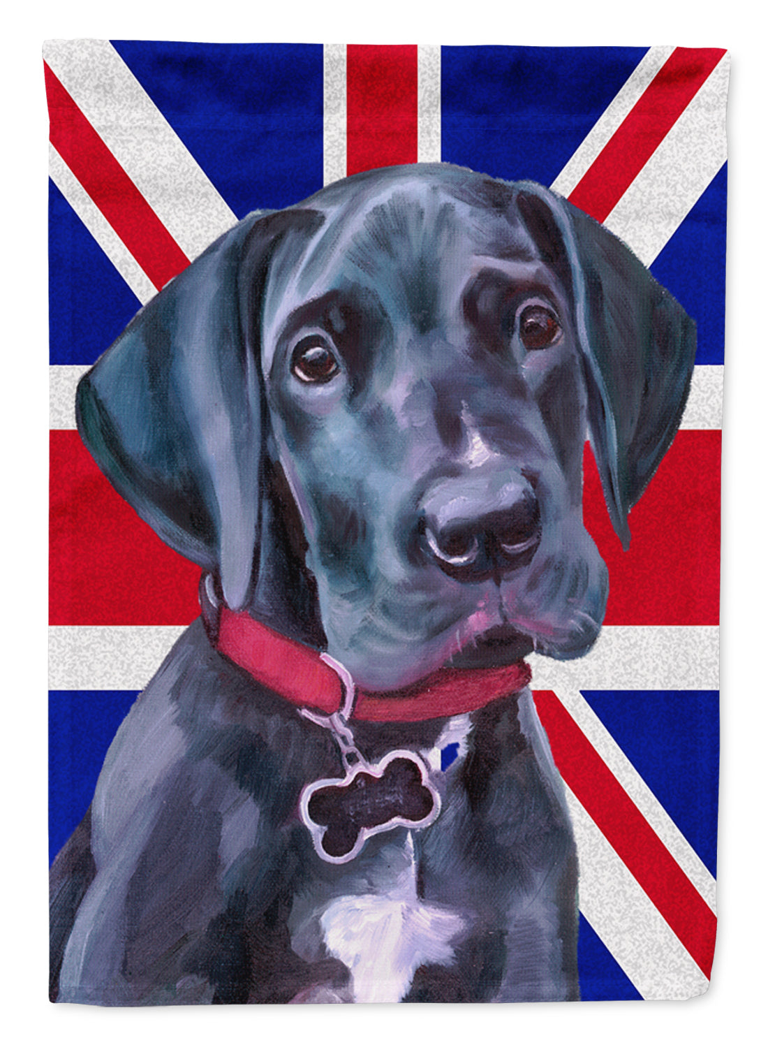 Black Great Dane Puppy with English Union Jack British Flag House Flag 28x40 Porch Sleeve Pole Decorative Outside Yard Banner Artwork Wall Hanging, Polyester