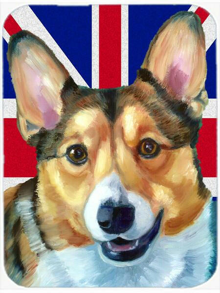 Corgi with English Union Jack British Flag Cutting Board Tempered Glass Kitchen Cutting Surface, Heat Resistant Chopping, Non-Slip Feet, Food Prep & Serving