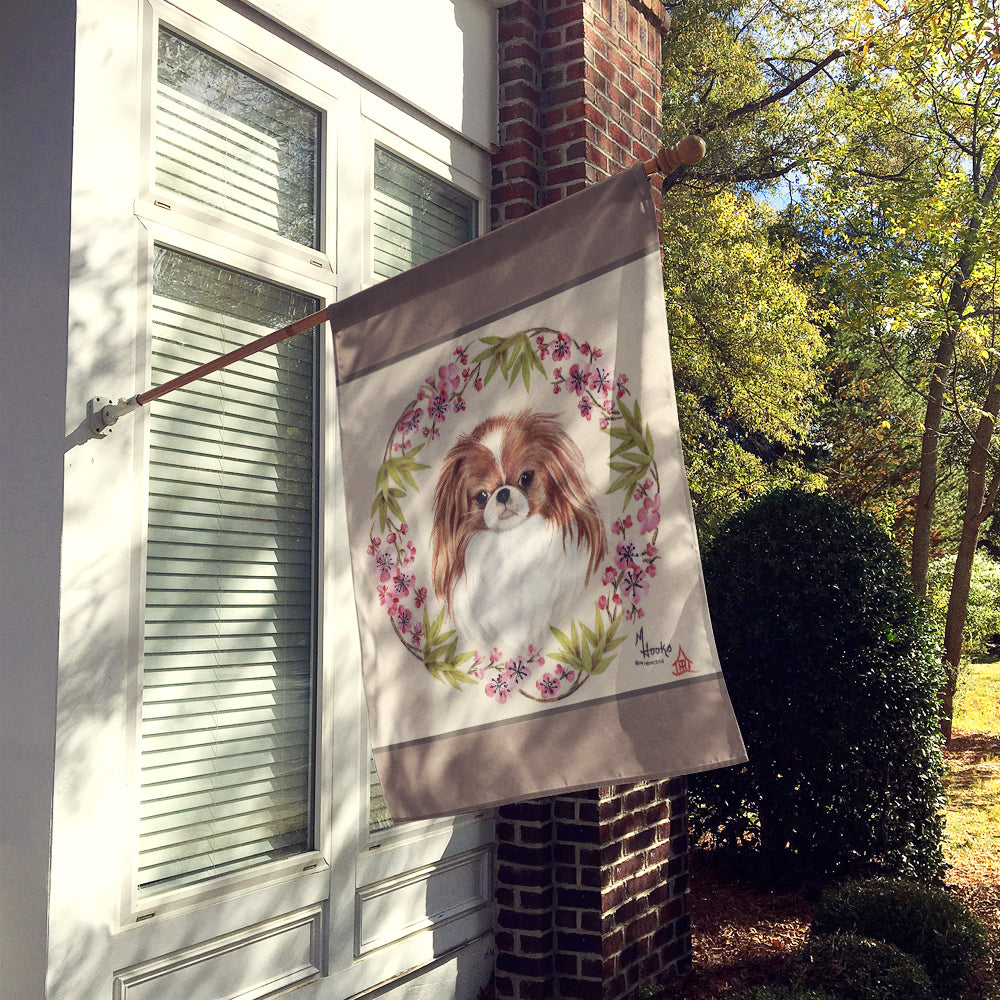 Japanese Chin Wreath of Flowers House Flag 28x40 Porch Sleeve Pole Decorative Outside Yard Banner Artwork Wall Hanging, Polyester