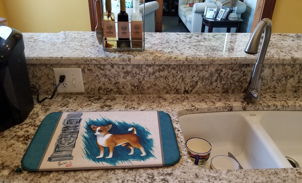 Chihuahua Totem Dish Drying Mat Absorbent Dish Drying Mat Pad for Kitchen Counter Dish Drainer Mat for Countertop, 14 x 21", Multicolor