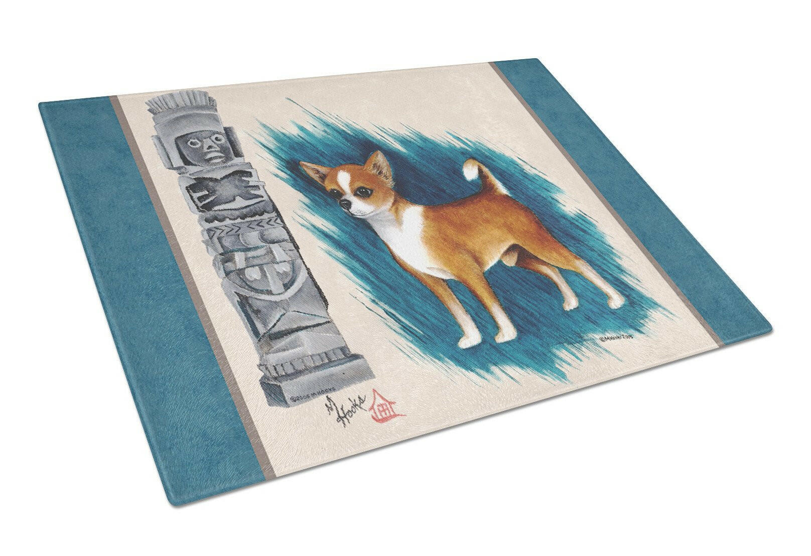 Chihuahua Totem Cutting Board Tempered Glass Kitchen Cutting Surface, Heat Resistant Chopping, Non-Slip Feet, Food Prep & Serving