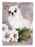 Chihuahua White Flowers House Flag 28x40 Porch Sleeve Pole Decorative Outside Yard Banner Artwork Wall Hanging, Polyester