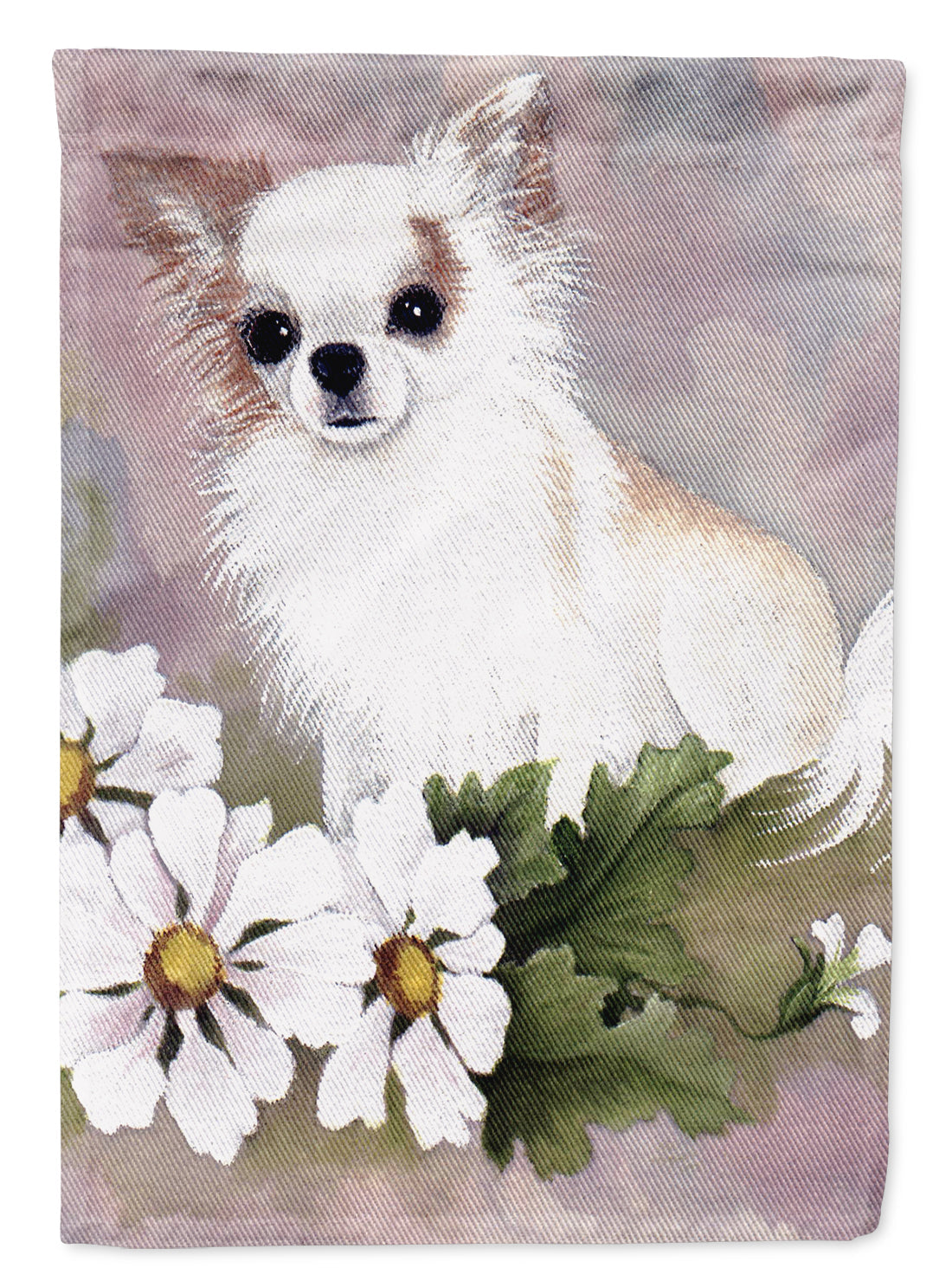 Chihuahua White Flowers House Flag 28x40 Porch Sleeve Pole Decorative Outside Yard Banner Artwork Wall Hanging, Polyester