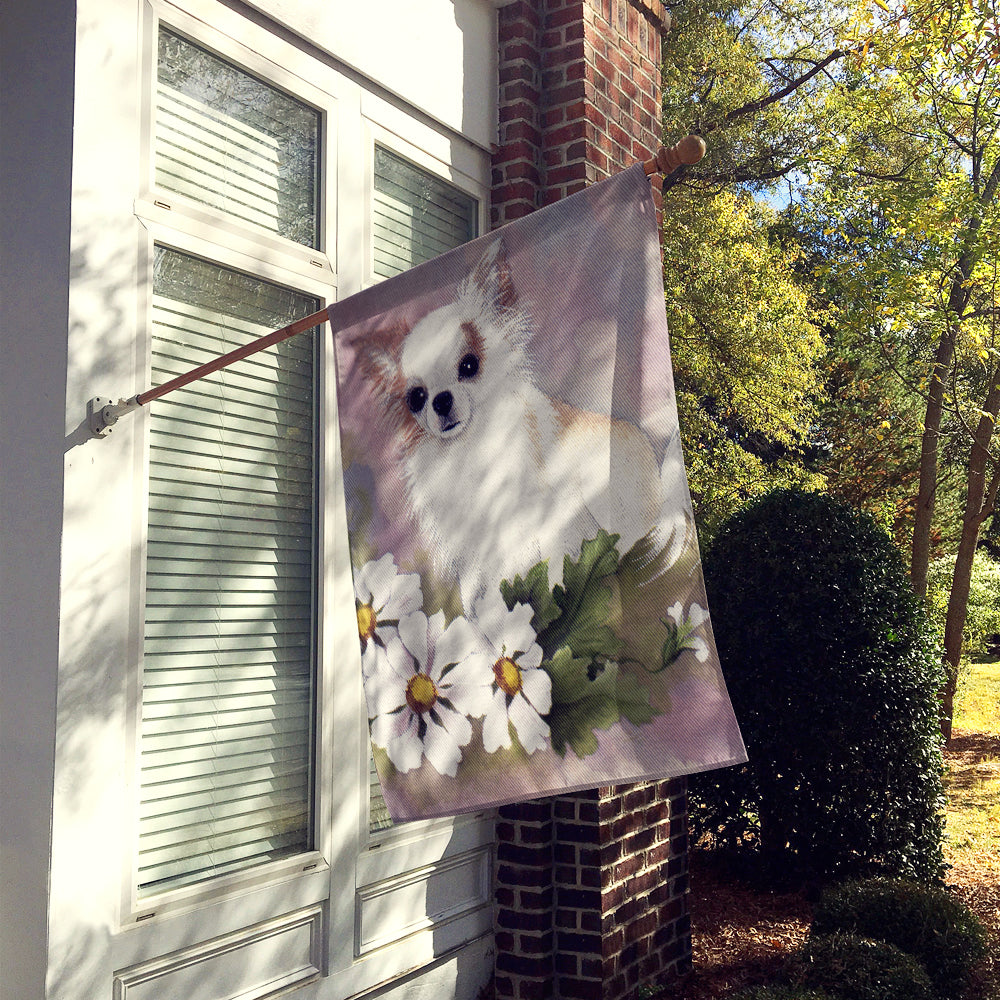 Chihuahua White Flowers House Flag 28x40 Porch Sleeve Pole Decorative Outside Yard Banner Artwork Wall Hanging, Polyester
