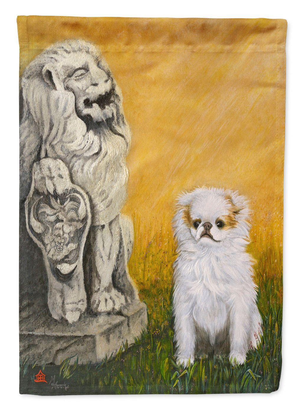 Japanese Chin Omar House Flag 28x40 Porch Sleeve Pole Decorative Outside Yard Banner Artwork Wall Hanging, Polyester