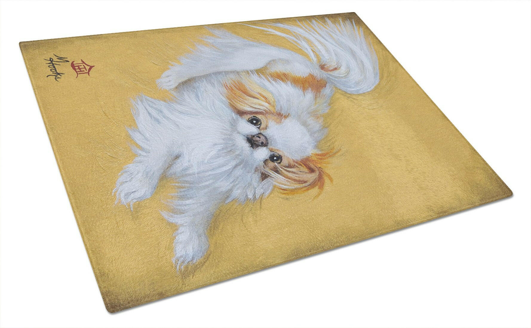 Japanese Chin Red White Play Cutting Board Tempered Glass Kitchen Cutting Surface, Heat Resistant Chopping, Non-Slip Feet, Food Prep & Serving