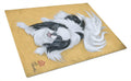 Japanese Chin Black White Play Cutting Board Tempered Glass Kitchen Cutting Surface, Heat Resistant Chopping, Non-Slip Feet, Food Prep & Serving