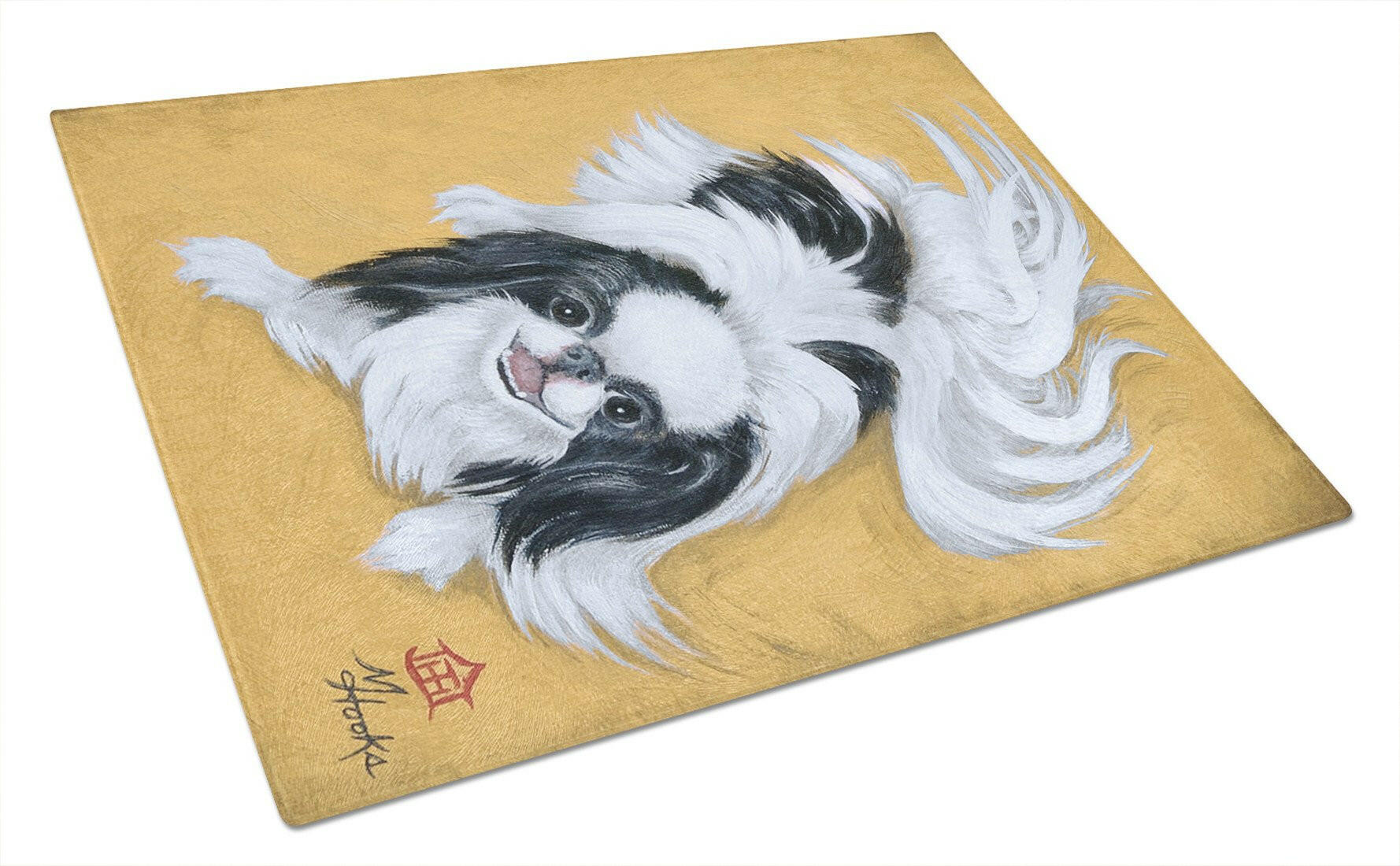 Japanese Chin Black White Play Cutting Board Tempered Glass Kitchen Cutting Surface, Heat Resistant Chopping, Non-Slip Feet, Food Prep & Serving