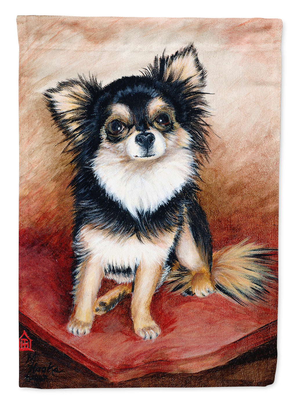 Chihuahua Long Hair House Flag 28x40 Porch Sleeve Pole Decorative Outside Yard Banner Artwork Wall Hanging, Polyester