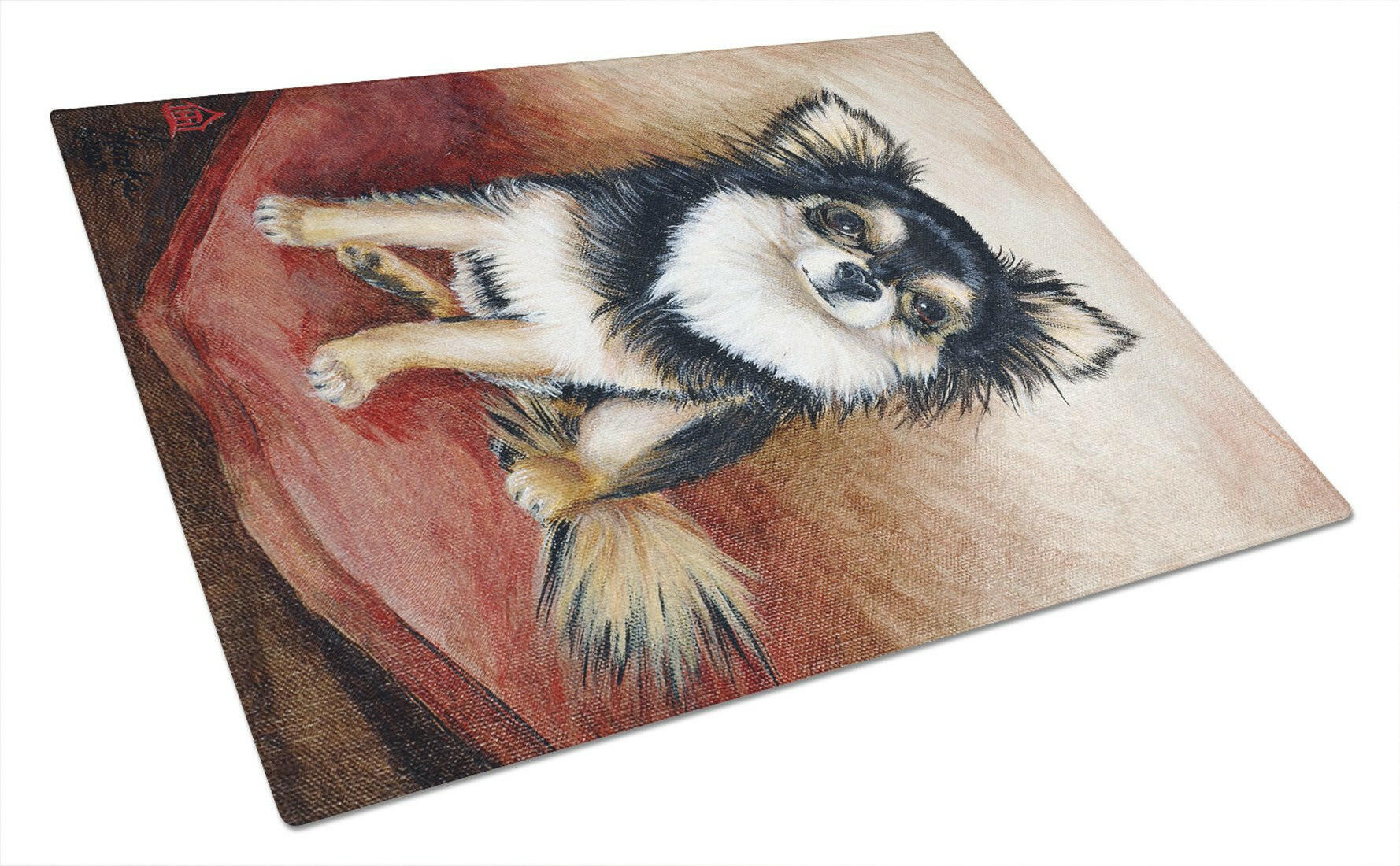 Chihuahua Long Hair Cutting Board Tempered Glass Kitchen Cutting Surface, Heat Resistant Chopping, Non-Slip Feet, Food Prep & Serving