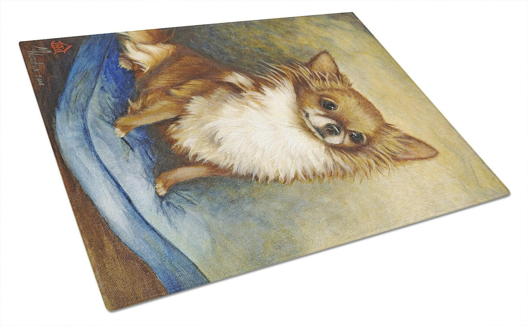 Chihuahua Long Hair Brown Cutting Board Tempered Glass Kitchen Cutting Surface, Heat Resistant Chopping, Non-Slip Feet, Food Prep & Serving