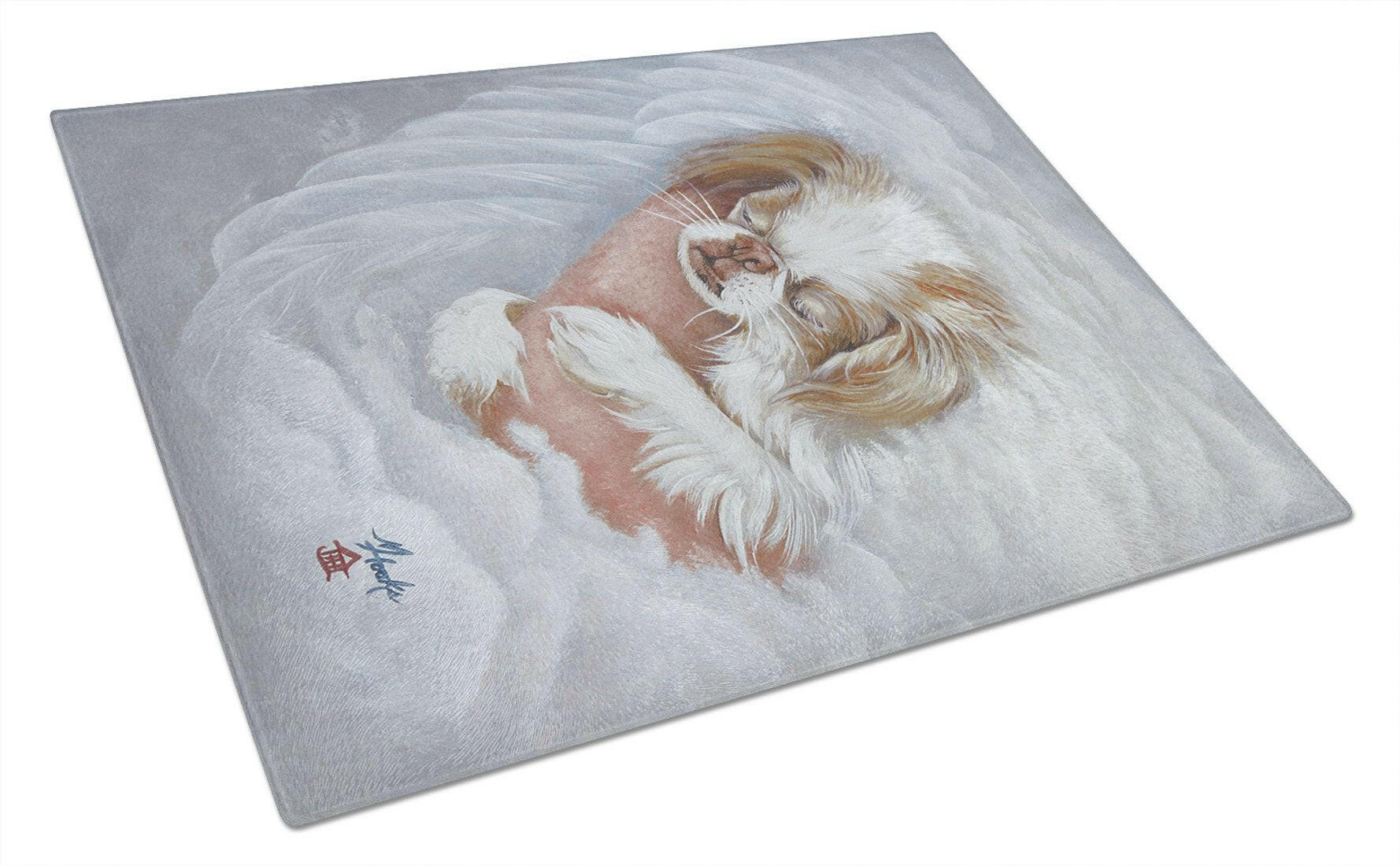 Japanese Chin in an Angels Arms Cutting Board Tempered Glass Kitchen Cutting Surface, Heat Resistant Chopping, Non-Slip Feet, Food Prep & Serving