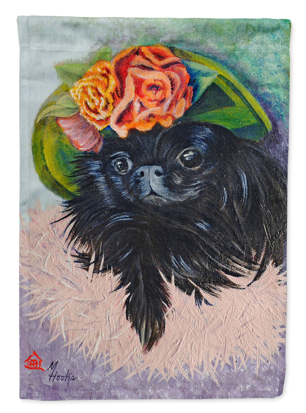 Black Pekingese House Flag 28x40 Porch Sleeve Pole Decorative Outside Yard Banner Artwork Wall Hanging, Polyester