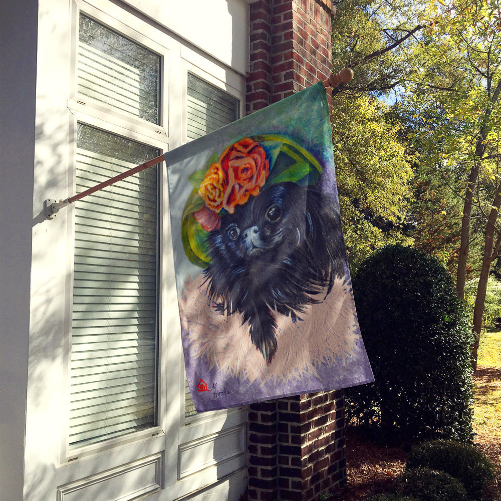 Black Pekingese House Flag 28x40 Porch Sleeve Pole Decorative Outside Yard Banner Artwork Wall Hanging, Polyester