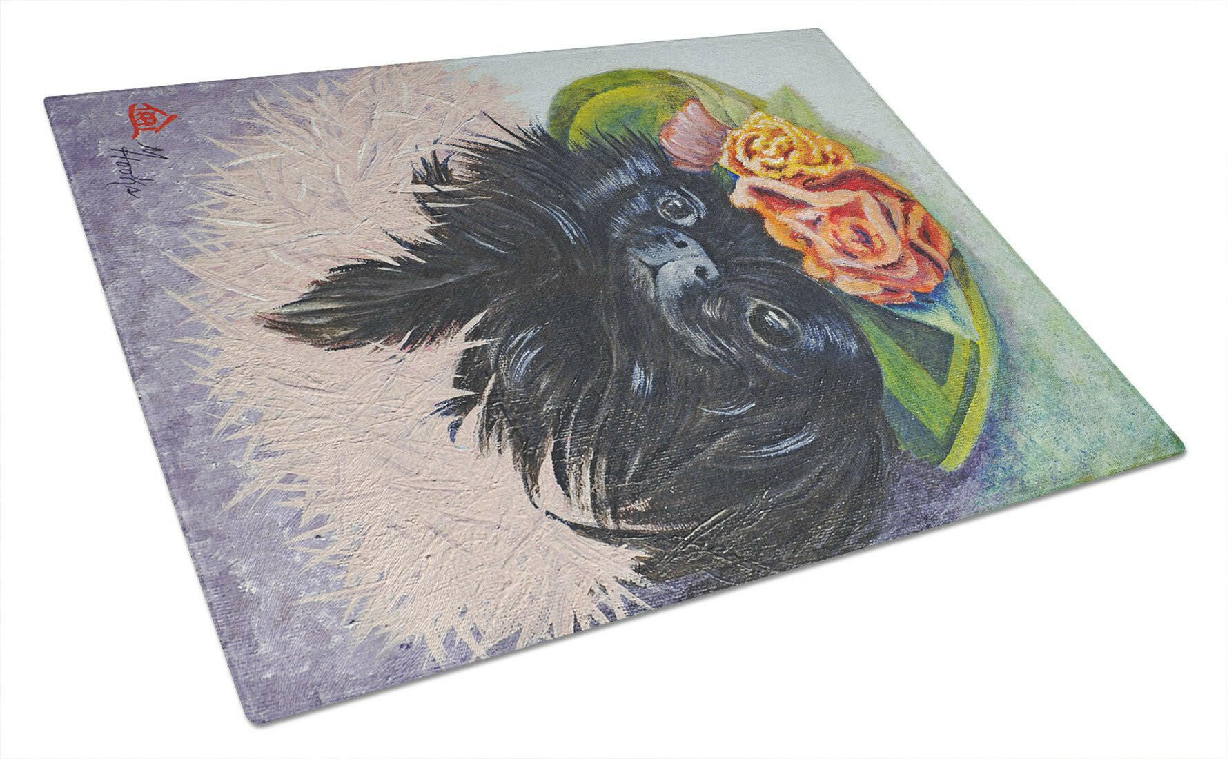 Black Pekingese Cutting Board Tempered Glass Kitchen Cutting Surface, Heat Resistant Chopping, Non-Slip Feet, Food Prep & Serving