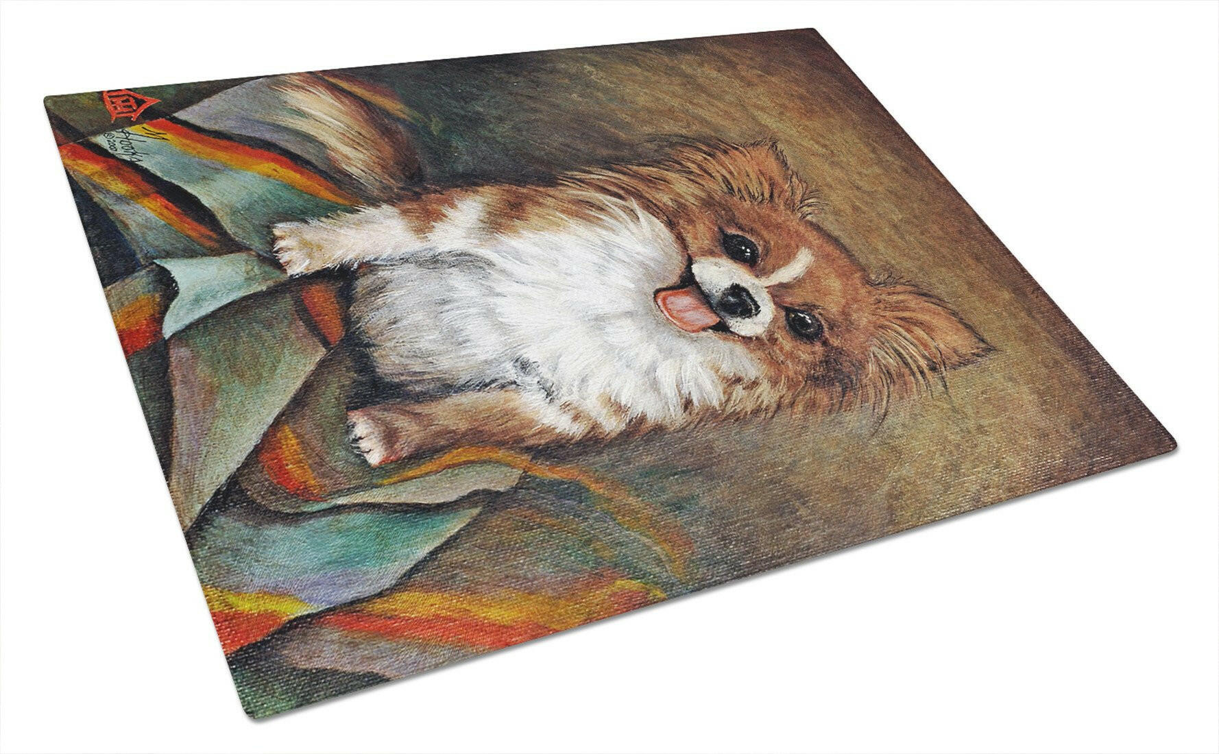 Cecilia Chihuahua Long Hair  Cutting Board Tempered Glass Kitchen Cutting Surface, Heat Resistant Chopping, Non-Slip Feet, Food Prep & Serving
