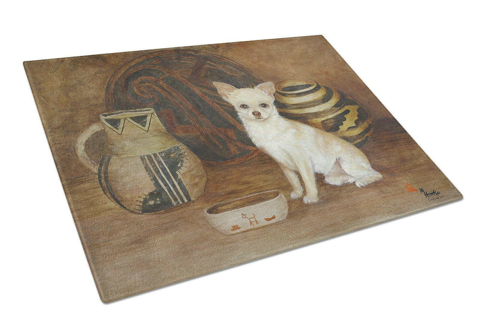 Chihuahua Ancient History Cutting Board Tempered Glass Kitchen Cutting Surface, Heat Resistant Chopping, Non-Slip Feet, Food Prep & Serving