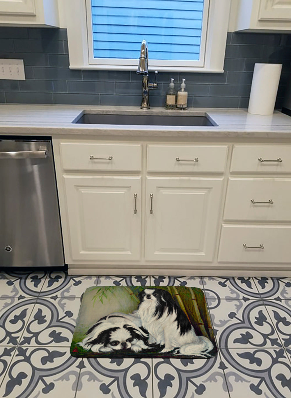 Japanese Chin Bamboo Garden Memory Foam Kitchen Mat Machine Washable Anti-Fatigue Cushion Comfort Bath or Kitchen Rug