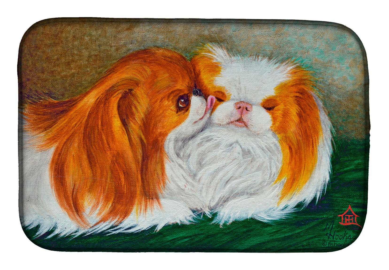 Japanese Chin Best Friends Dish Drying Mat Absorbent Dish Drying Mat Pad for Kitchen Counter Dish Drainer Mat for Countertop, 14 x 21", Multicolor