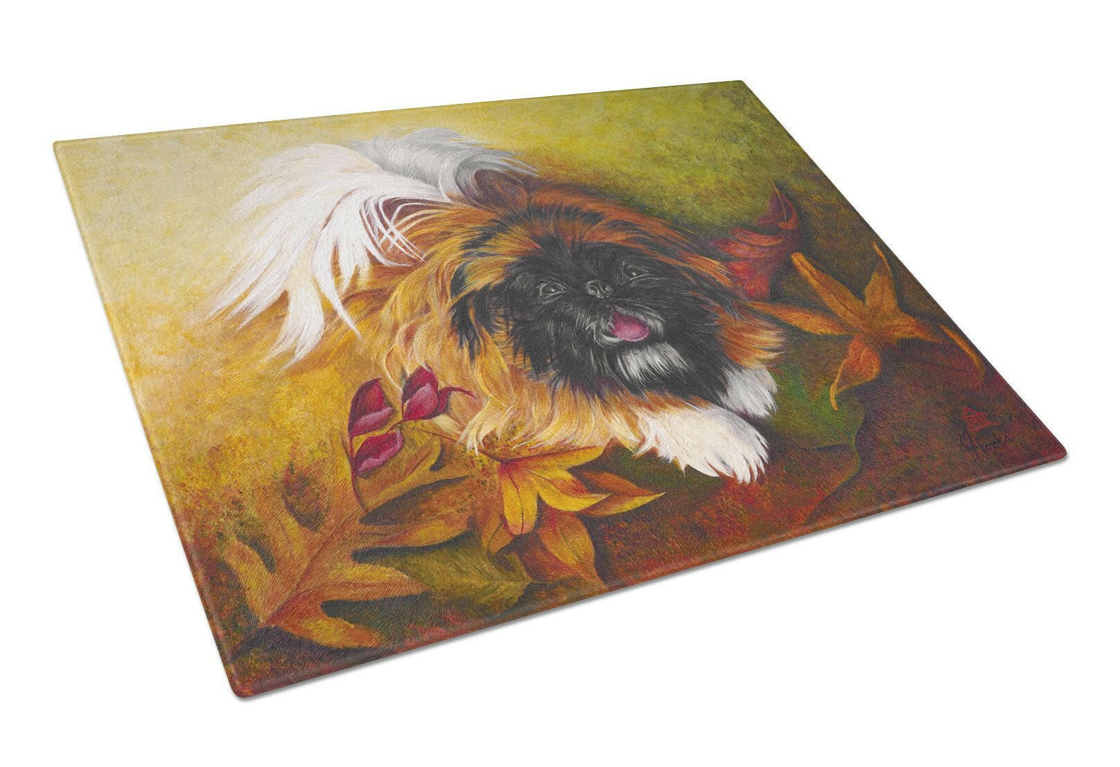 Pekingese Boogie Cutting Board Tempered Glass Kitchen Cutting Surface, Heat Resistant Chopping, Non-Slip Feet, Food Prep & Serving