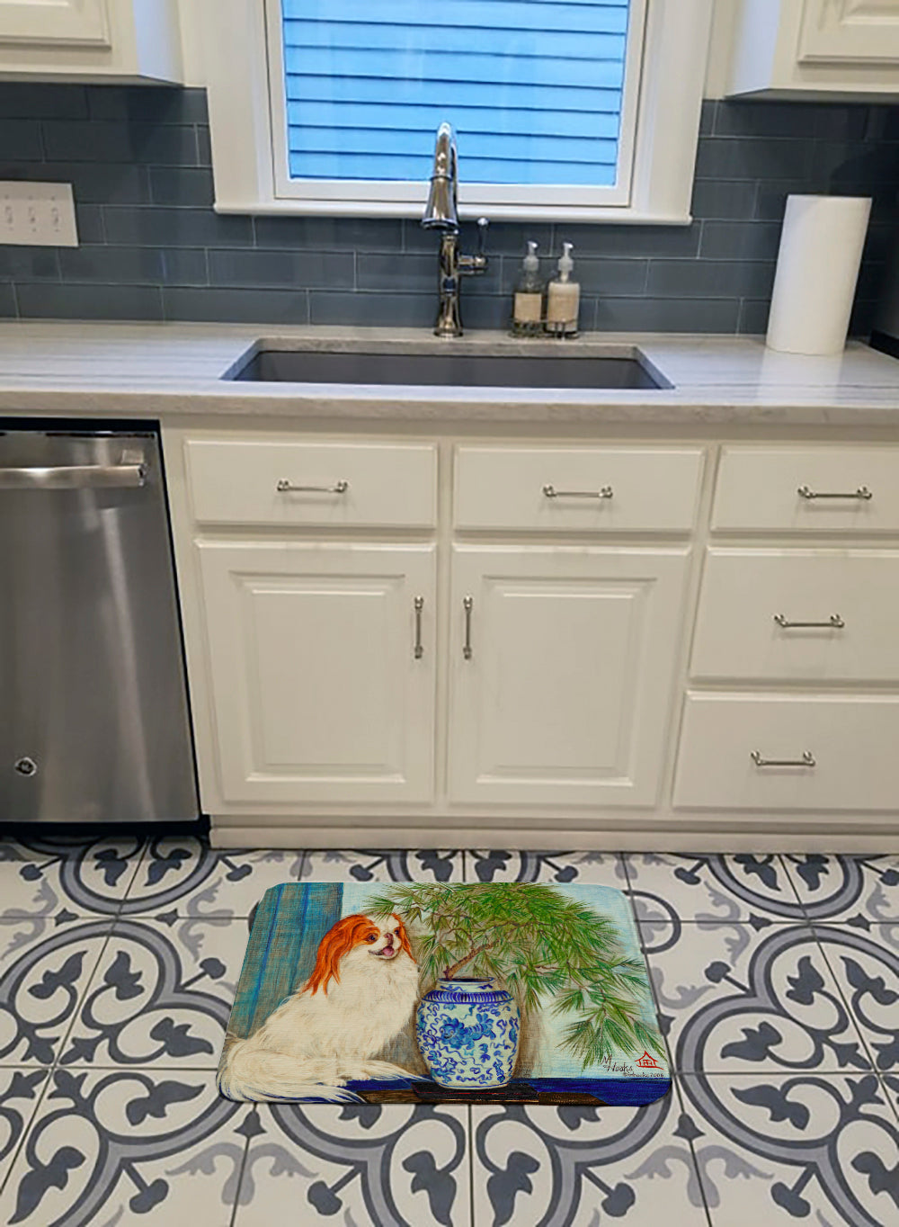 Japanese Chin Ming Vase Memory Foam Kitchen Mat Machine Washable Anti-Fatigue Cushion Comfort Bath or Kitchen Rug