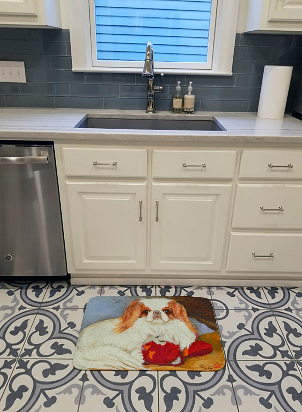 Japanese Chin Pink Gorilla Memory Foam Kitchen Mat Machine Washable Anti-Fatigue Cushion Comfort Bath or Kitchen Rug