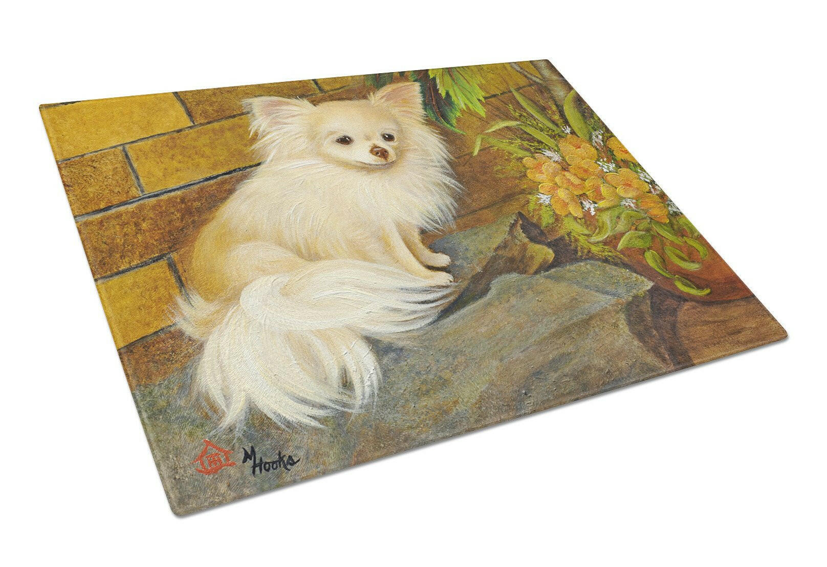 Chihuahua Just Basking Cutting Board Tempered Glass Kitchen Cutting Surface, Heat Resistant Chopping, Non-Slip Feet, Food Prep & Serving