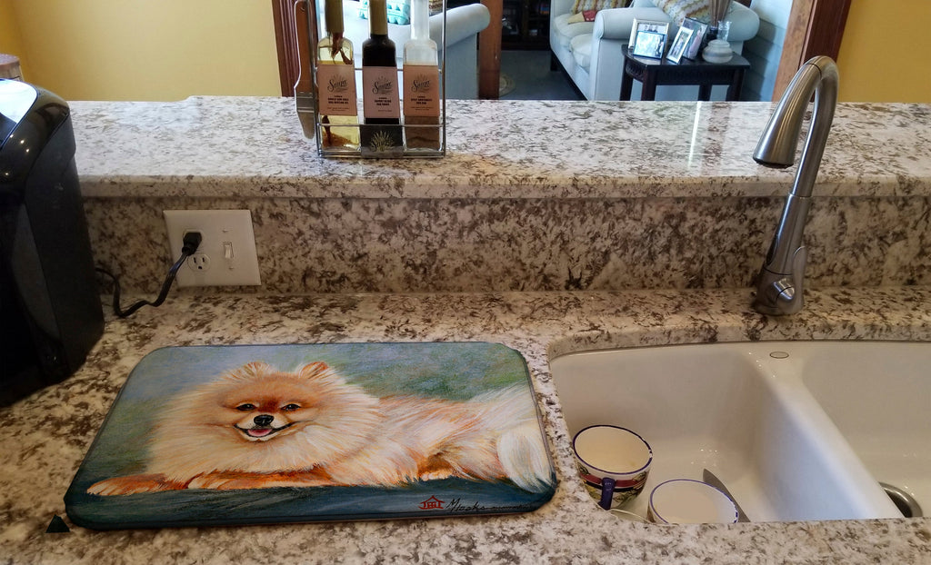 Pomeranian Full Body Dish Drying Mat Absorbent Dish Drying Mat Pad for Kitchen Counter Dish Drainer Mat for Countertop, 14 x 21", Multicolor